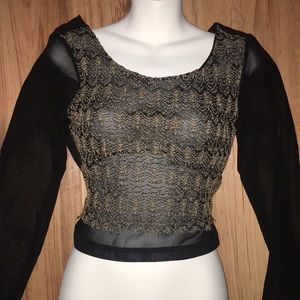 m.b.d. Sheer boutique black & camel color top